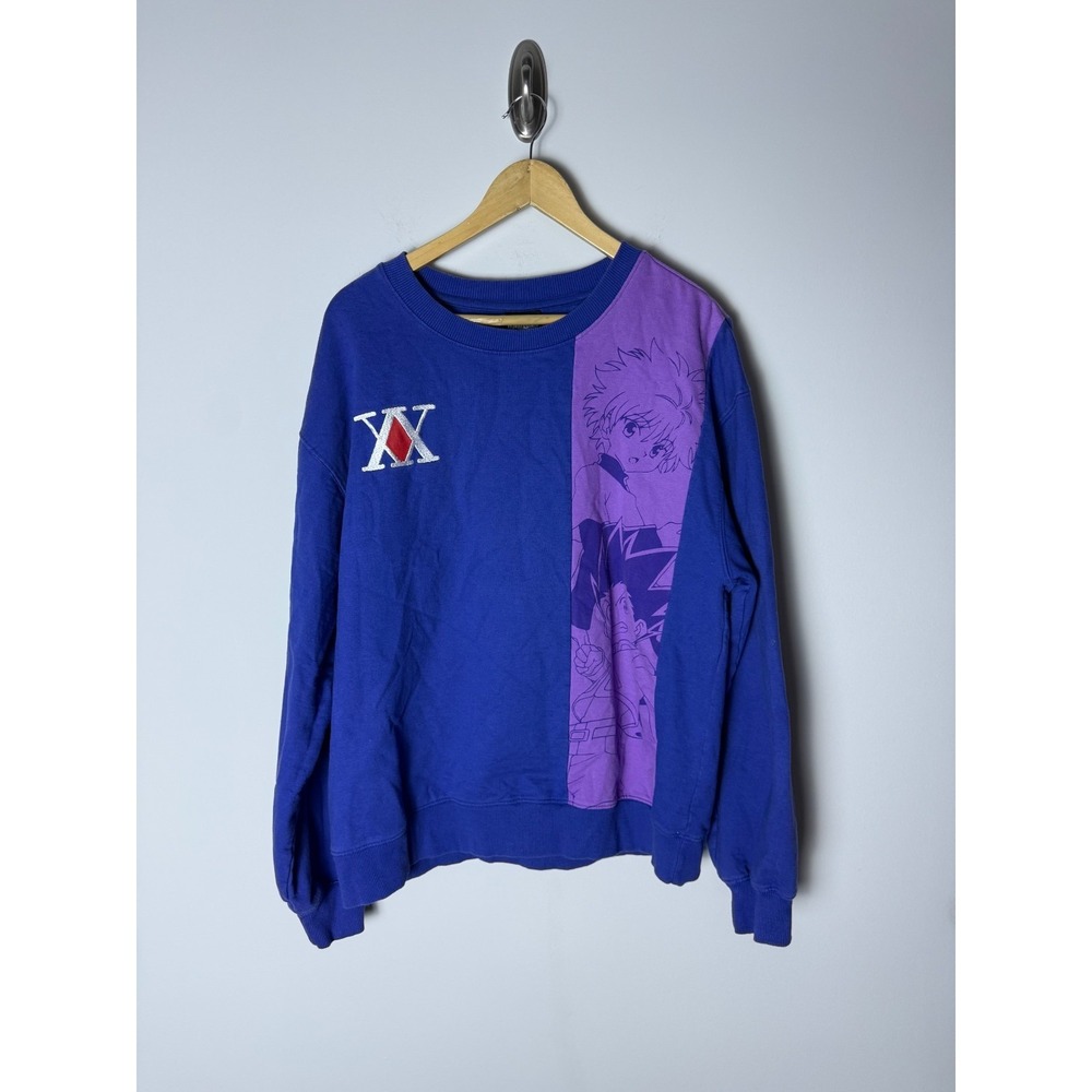 Vintage Atsuko Hunter x Hunter Men's L Purple Embroidered Graphic Sweatshirt